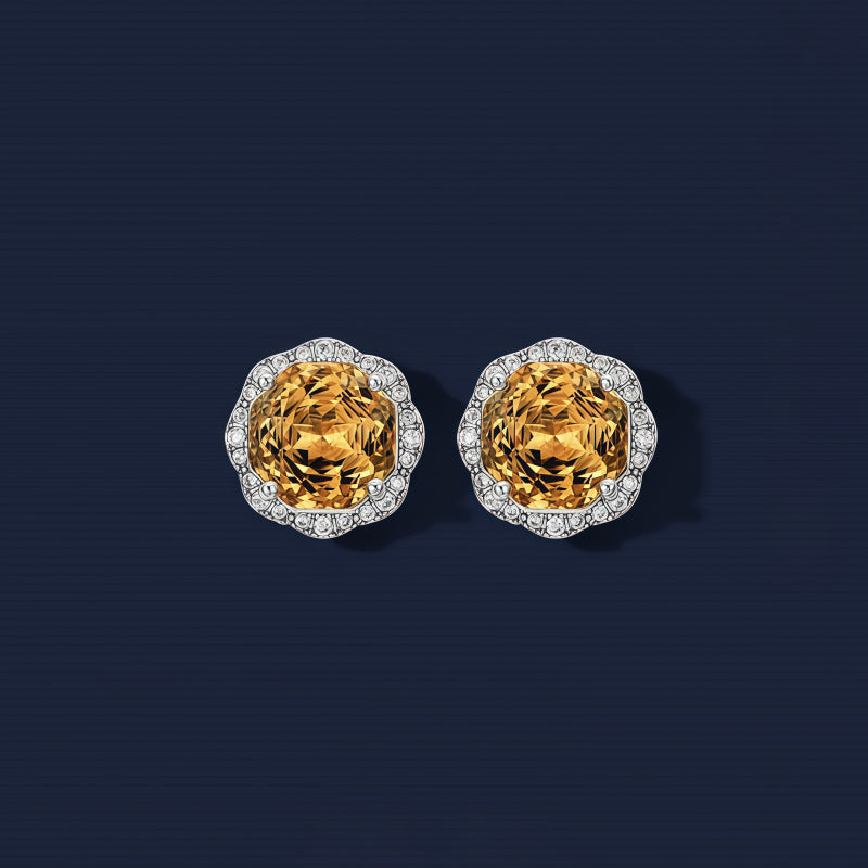 Natural Citrine Stone Retro Sunflower Earrings