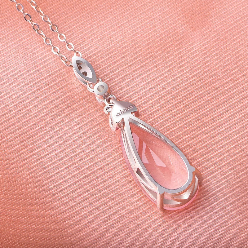 Collier goutte de rosée rose en cristal naturel