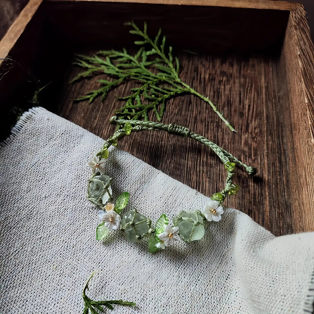 Natural Green Fluorite Braided Bracelet - For Positive Vibes