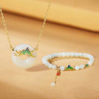 Vintage Oriental Hetian Jade Mountain Enamel Set - Protection & Peace