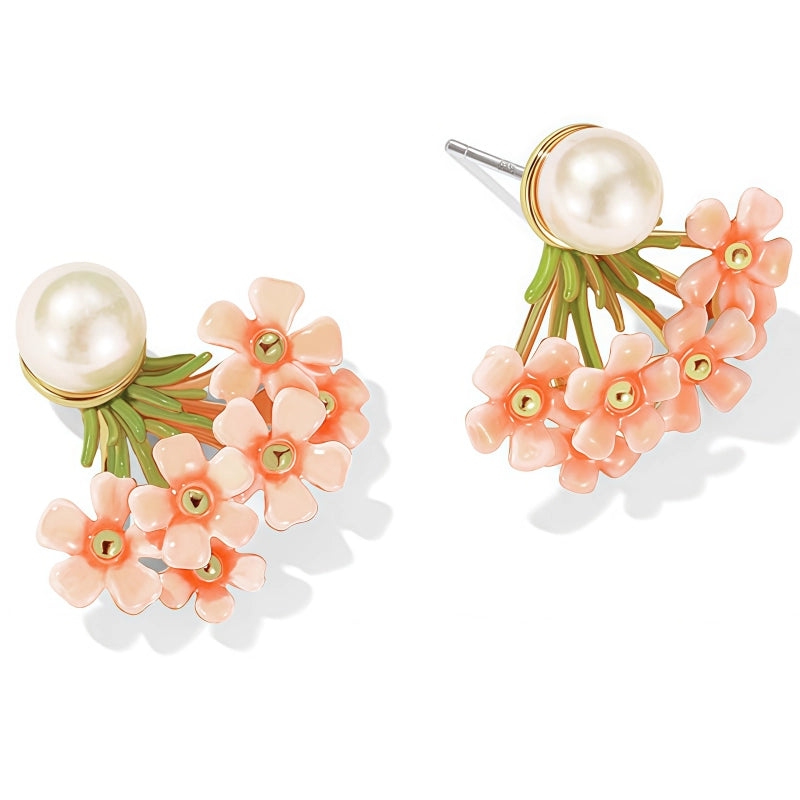 Boucles d'oreilles pendantes émaillées fleur d'éventail et perles, magnifiques boucles d'oreilles de luxe légères en fleur de cerisier