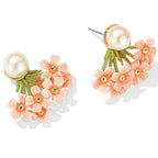 Boucles d'oreilles pendantes émaillées fleur d'éventail et perles, magnifiques boucles d'oreilles de luxe légères en fleur de cerisier