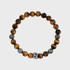 Bracelet en pierre Œil de tigre naturelle Bracelet polyvalent tendance avec perles en acier pour homme