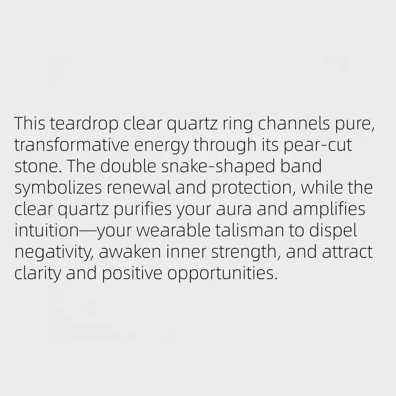 Teardrop Natural Clear Crystal Ring