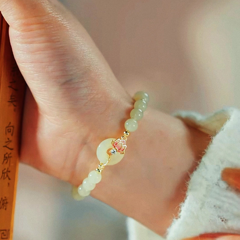 Pure Bloom Lotus Natural Hetian Jade Bracelet