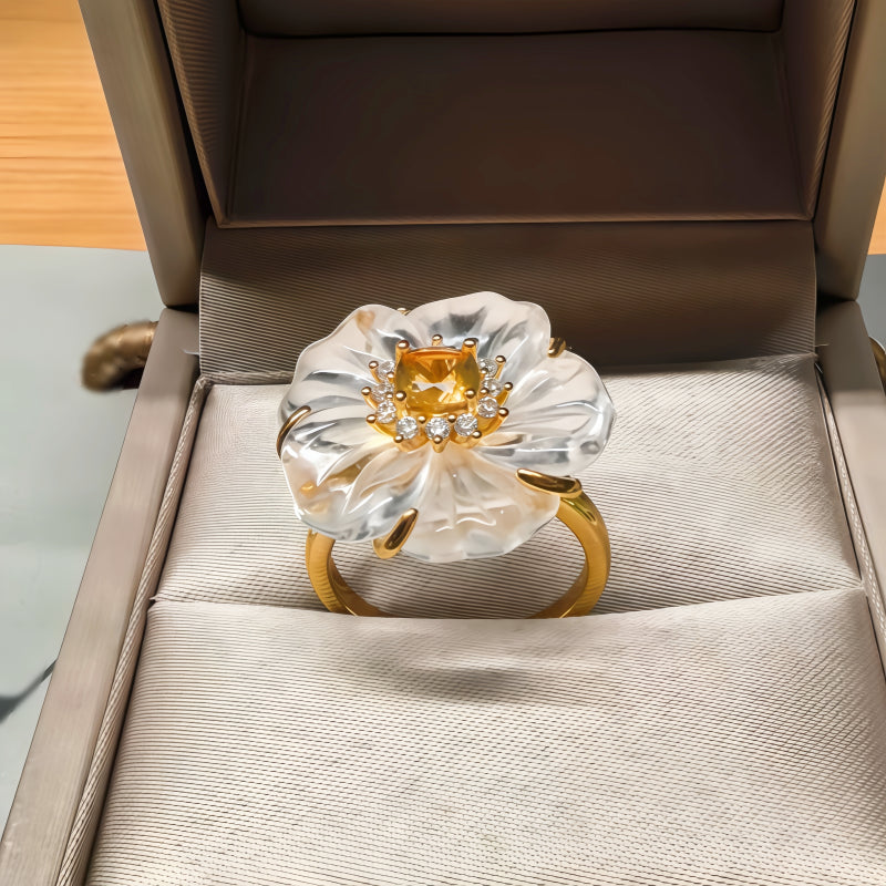 Natural Citrine Crystal Flower Ring