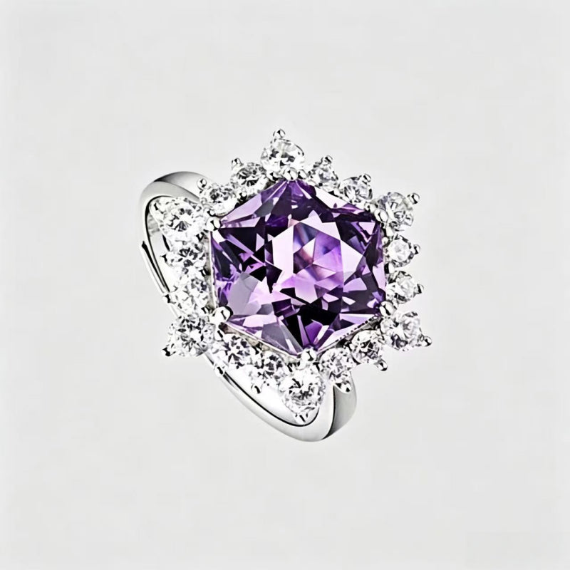 Amethyst Sunburst Halo Ring - Wear Peace, Carry Luck