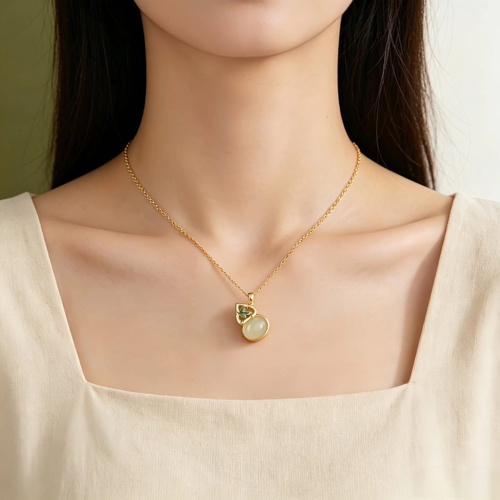 Nephrite Lotus & Gourd Necklace - Symbol of Purity and Blessings