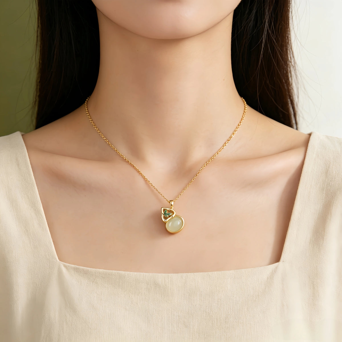 Nephrite Lotus & Gourd Necklace - Symbol of Purity and Blessings