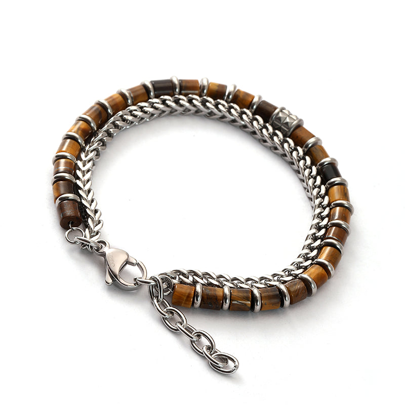 Sand Dune Natural Tiger Eye Bracelet — Minimalist Cuban Chain
