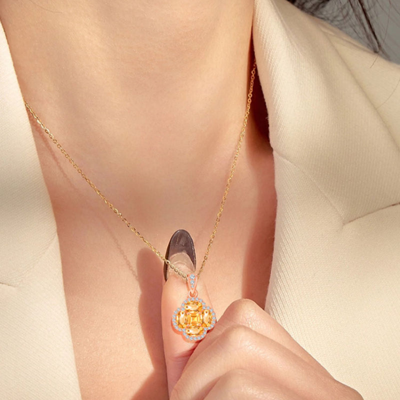 Collier en cristal naturel trèfle de la réussite — Cadeau pour elle • Cadeau de fêtes