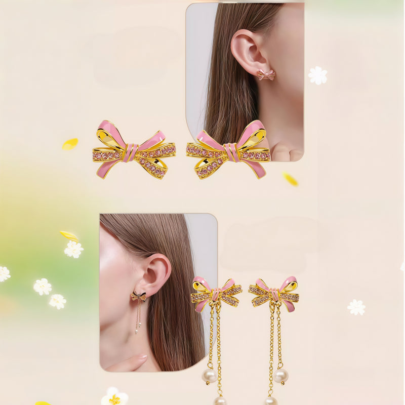 Bow‑knot Necklace Bracelet Ring Earrings Jewelry Set - Sweet Feminine Style