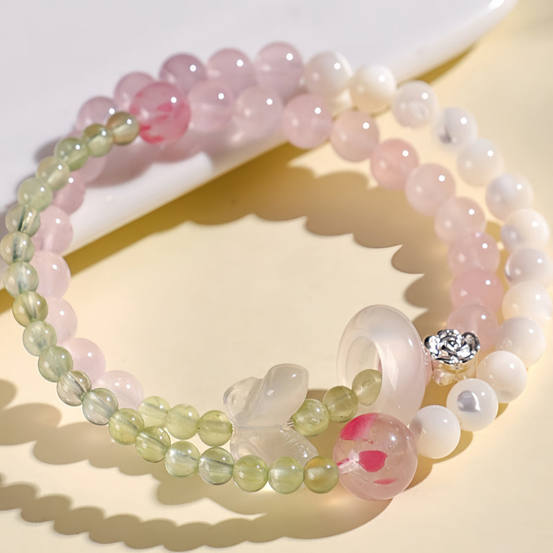 Natural Pink Crystal Grape Stone Double Loop Bracelet
