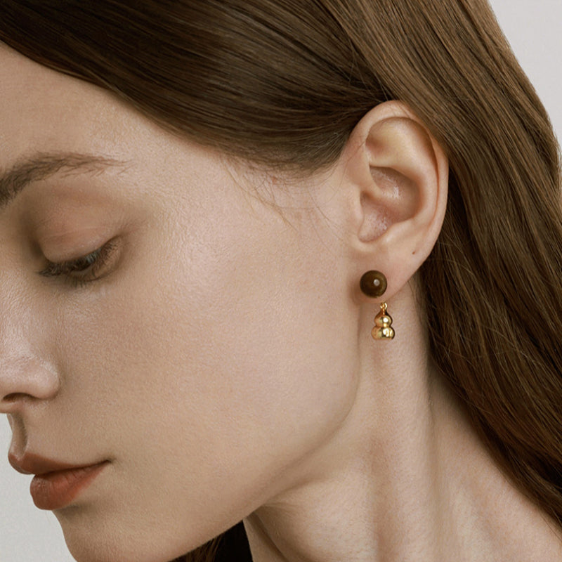 Golden Gourd Tiger Eye Stud Earrings — Fortune Blessing Jewelry