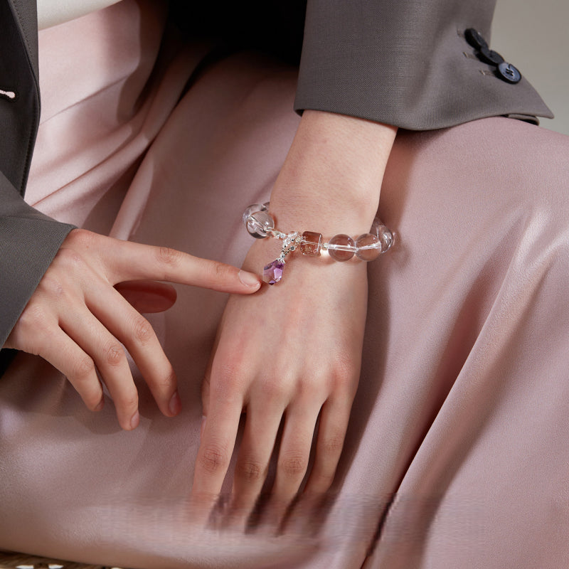 Brazilian Flawless Clear Quartz & Amethyst Bracelet – Purify, Open Wisdom, Attract Benefactors