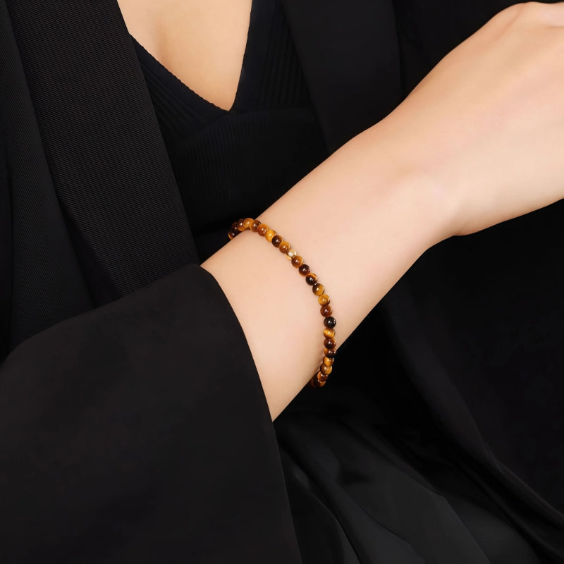 Natural Tiger Eye Stone Bracelet, 18K Gold Transfer Beads Bracelet