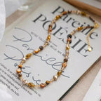 Natural Tiger Eye Stone Necklace — Maillard Earth Tone Irregular Collarbone
