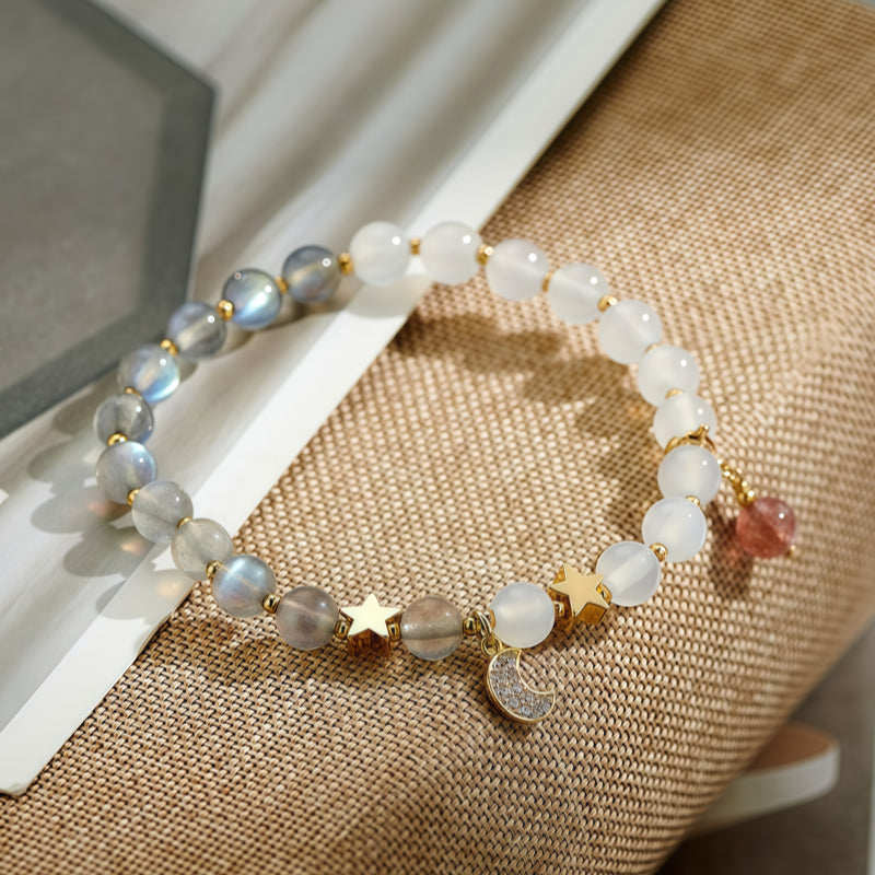 Moon & Star Moonstone Bracelet - Calm Mood, Bring Sweet Luck