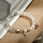 Moon & Star Moonstone Bracelet - Calm Mood, Bring Sweet Luck