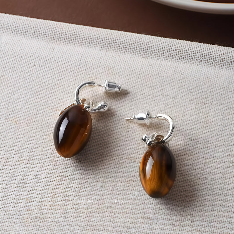 Earth‑Tone Tiger Eye Necklace&Earrings Jewelry Set - Dispels Negative Energy