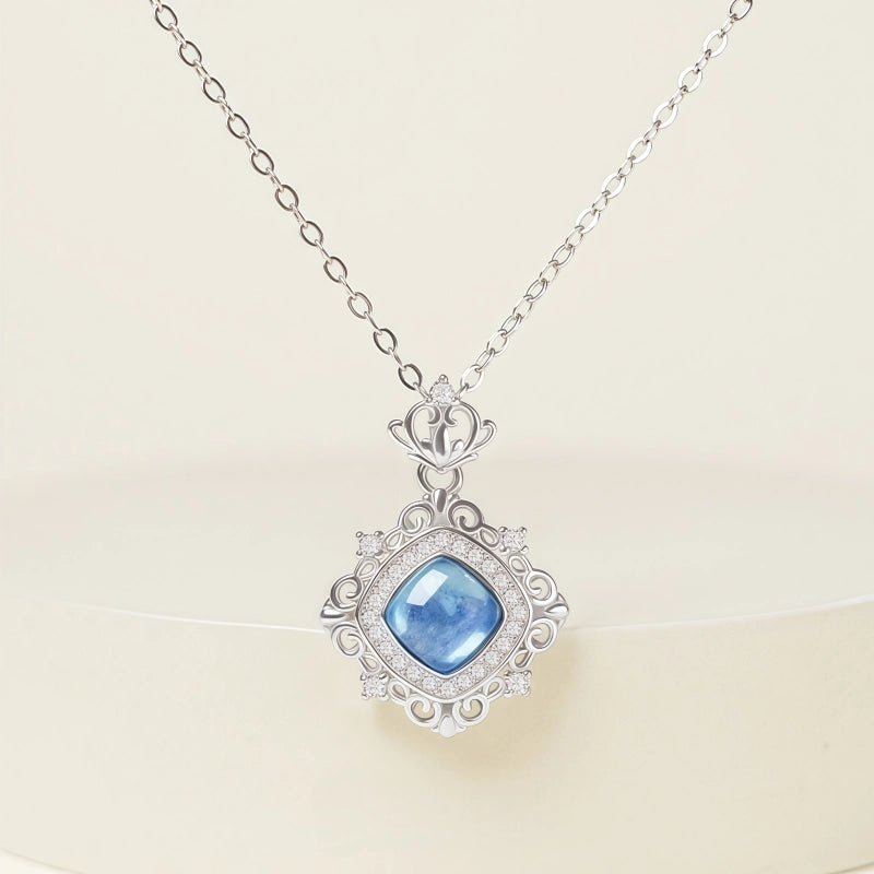 Natural Aquamarine Necklace, Pure Silver Collarbone Chain