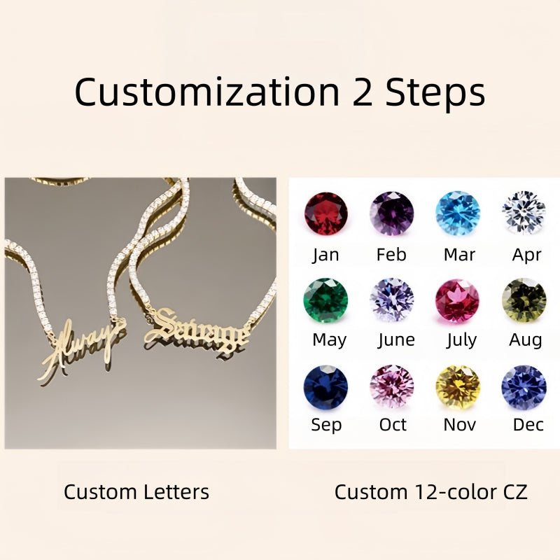 Dainty Personalized Letter Tennis Chain Necklace Custom Jewelry
