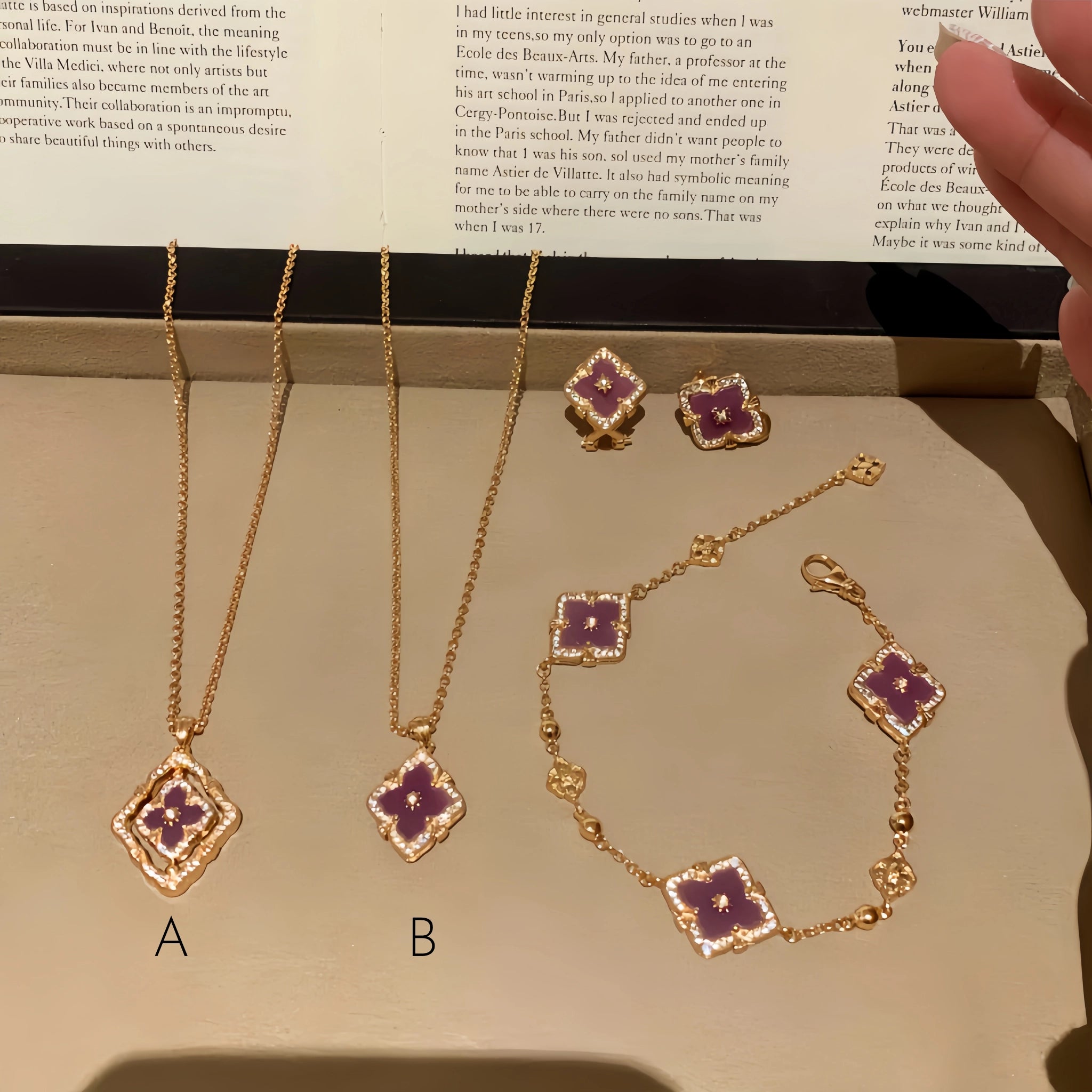 Purple Chalcedony Necklace Bracelet Earrings Jewelry Set - Ease Stress
