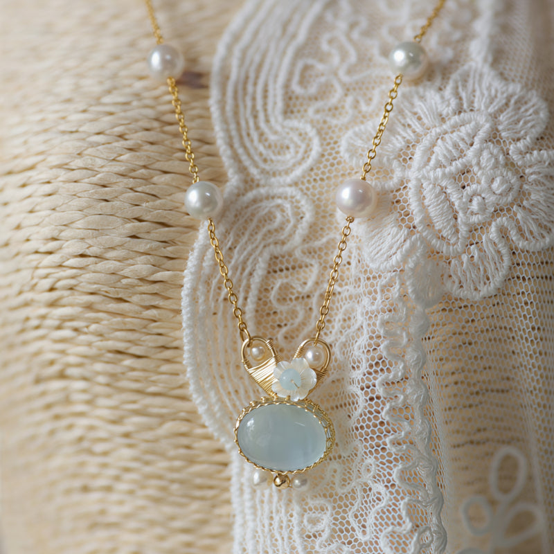 Rabbit‑Shaped Aquamarine Necklace & Earring Set - To My Dearest Sweet One