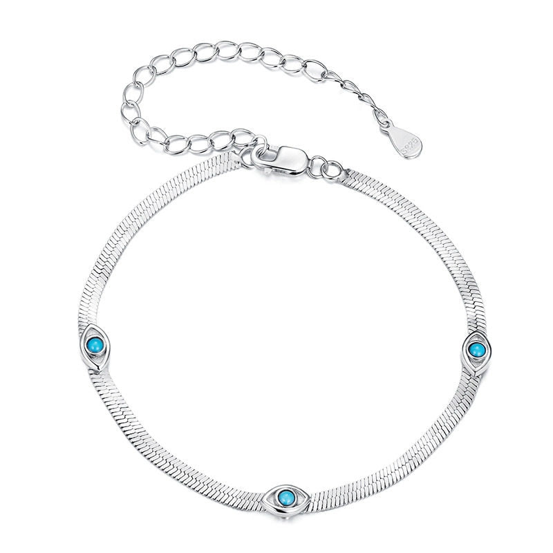 Pine Stone Devil's Eye Bracelet, Pure Silver Blade Chain