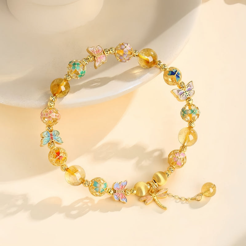 Golden Butterfly Natural Crystal Bracelet