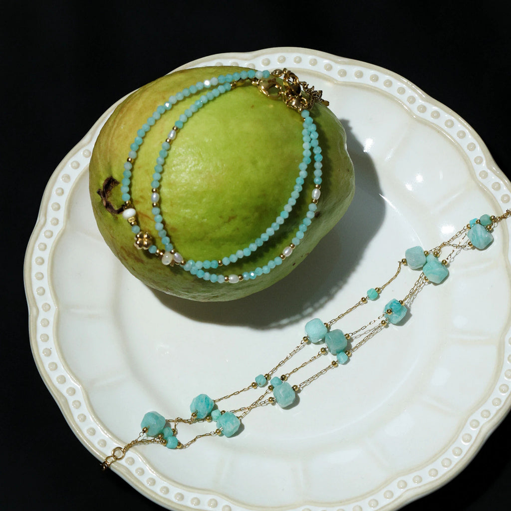 Ice-blue Amazonite Square-cut Facets Stackable Bracelet - Enhance Energy and Balance Spirit