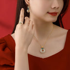 Natural Hetian Jade Necklace/Bracelet/Earrings/Ring Set - Stands for Peace