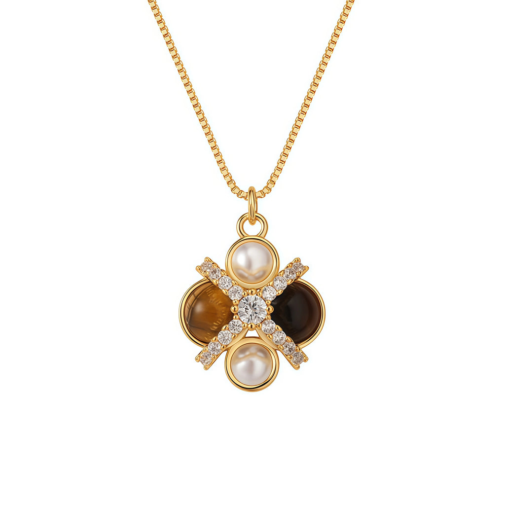 Vintage Star‑Cross Tiger's Eye Pearl Gold‑Plated Jewelry Set - Strength & Protection