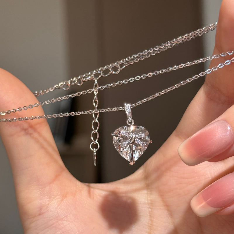 Clear Crystal Butterfly Bow Heart Necklace – Purify Aura, Attract Good Relationships