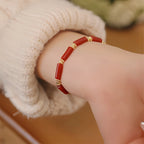 Red Agate & Pearl Stackable Bracelet with Bamboo Charm - Growth & Calm
