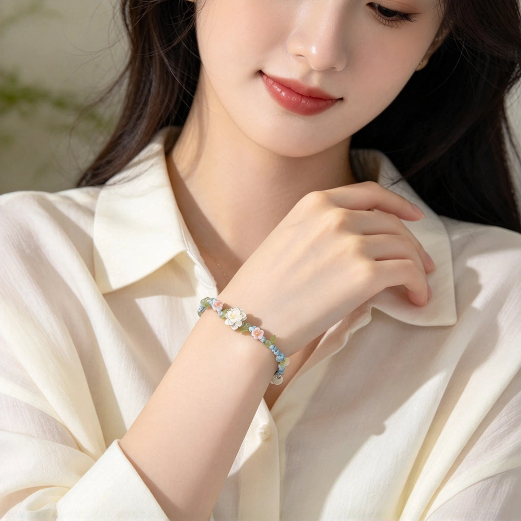 Bracelet tressé floral fait main