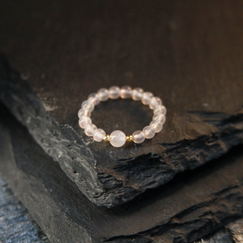Natutal Rose Quartz Elastic Ring - Love and Peace