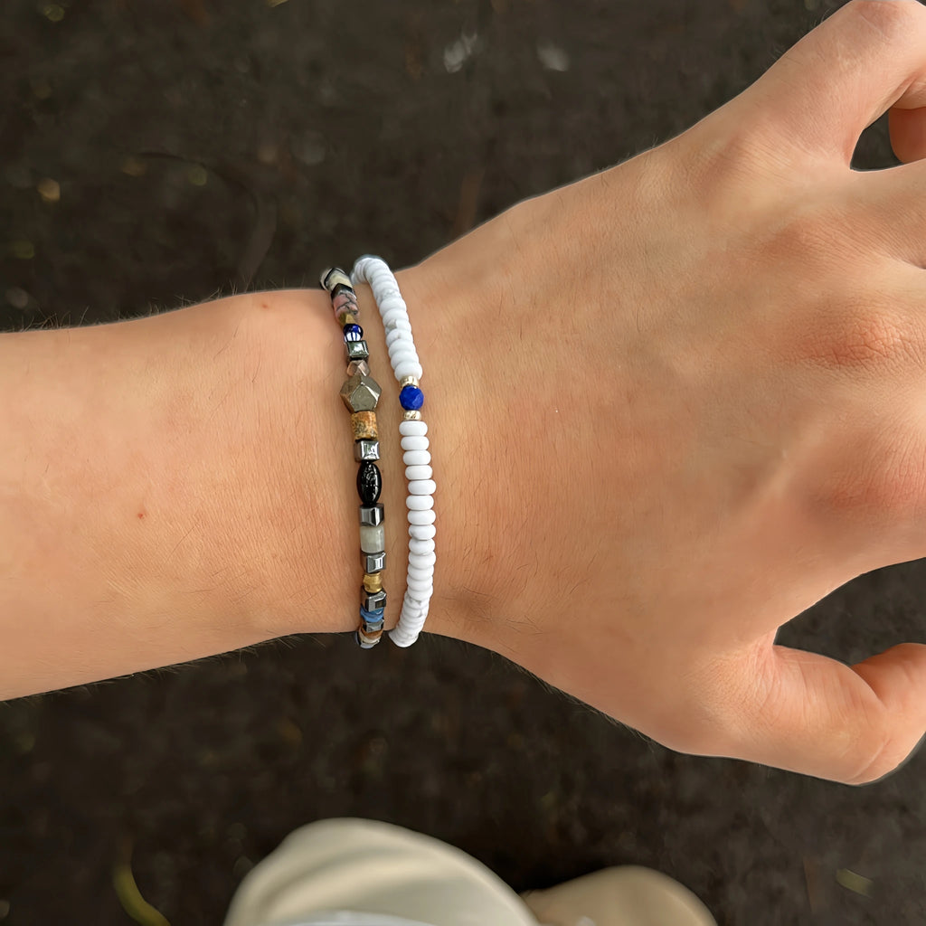 Natural Stone Abacus Bead Stackable Bracelet - guards inner peace