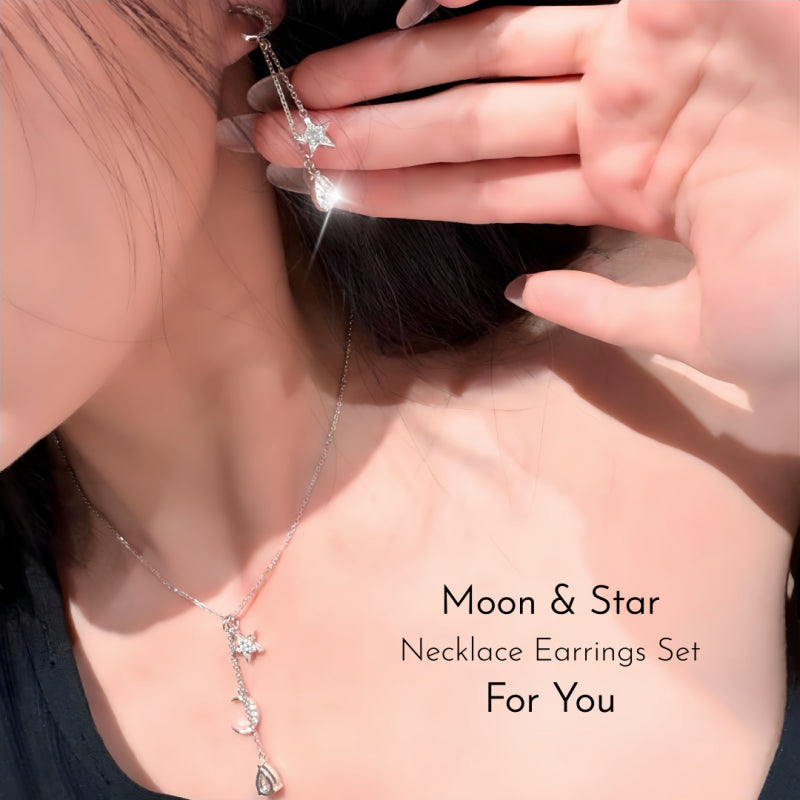Star & Moon Blessing Necklace/Earrings - Stars Guide Your Path, Waterdrop Holds Spiritual Energy
