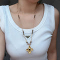 Natural Tiger Eye Stone Necklace, Lucky Four-Leaf Clover Long Sweater