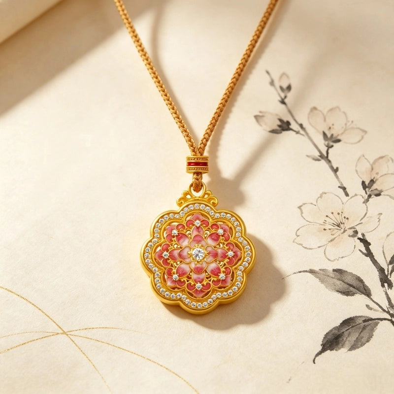 Collier Lotus Rose de Fortune Auspicieuse