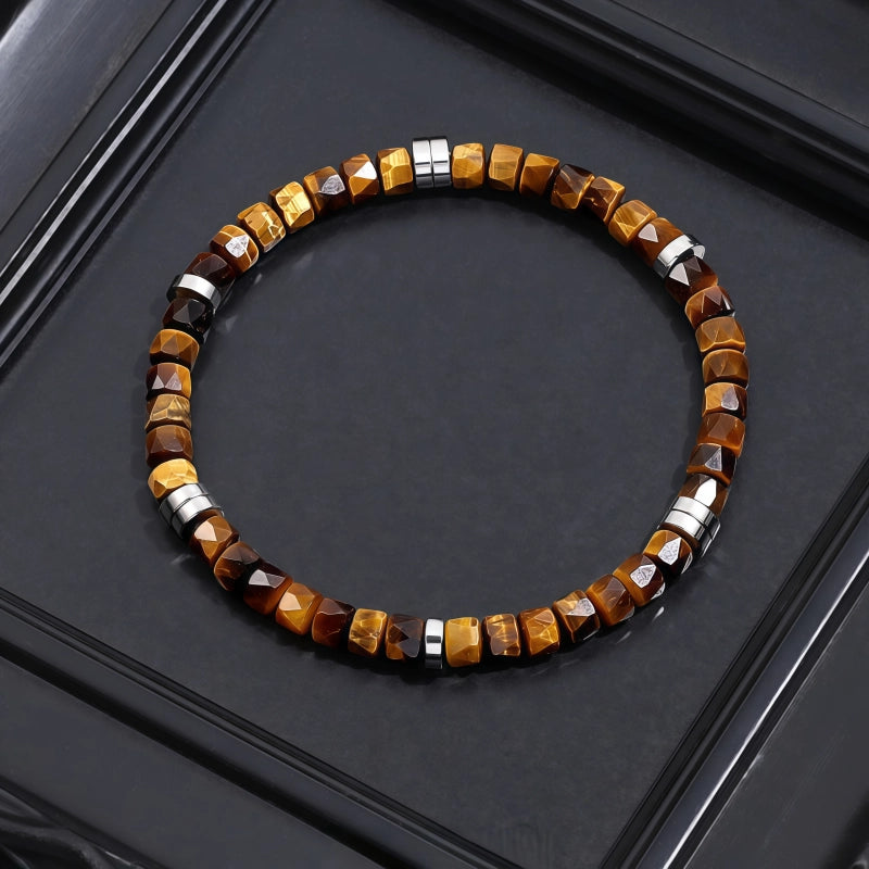Natural Tiger Eye Stone Bracelet with Straight Cut and Fine Facet, Valentine's Day Gift for Boyfriend