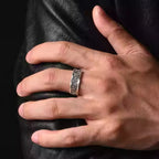 Evil Eye Wide Band Ring – Silver Obsidian Mirror Stone for Spiritual Protection