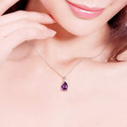 Teardrop Amethyst Silver‑Tone Jewelry Set