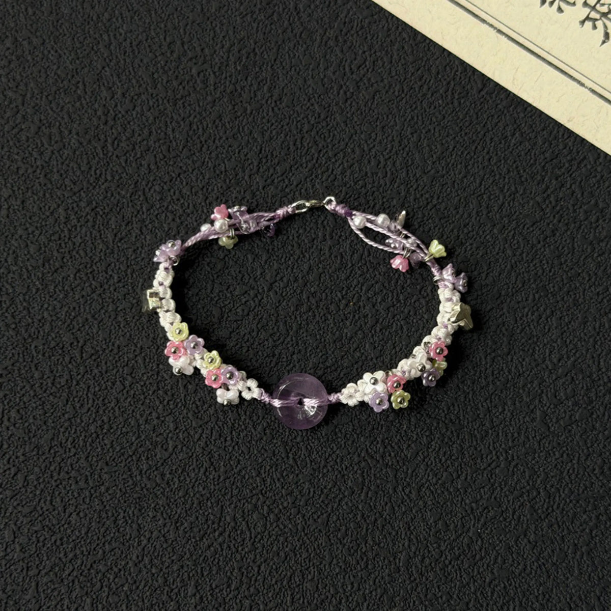 Small Butterfly Amethyst Ping An Kou Macrame Bracelet - Protection & Wisdom Energy Healing