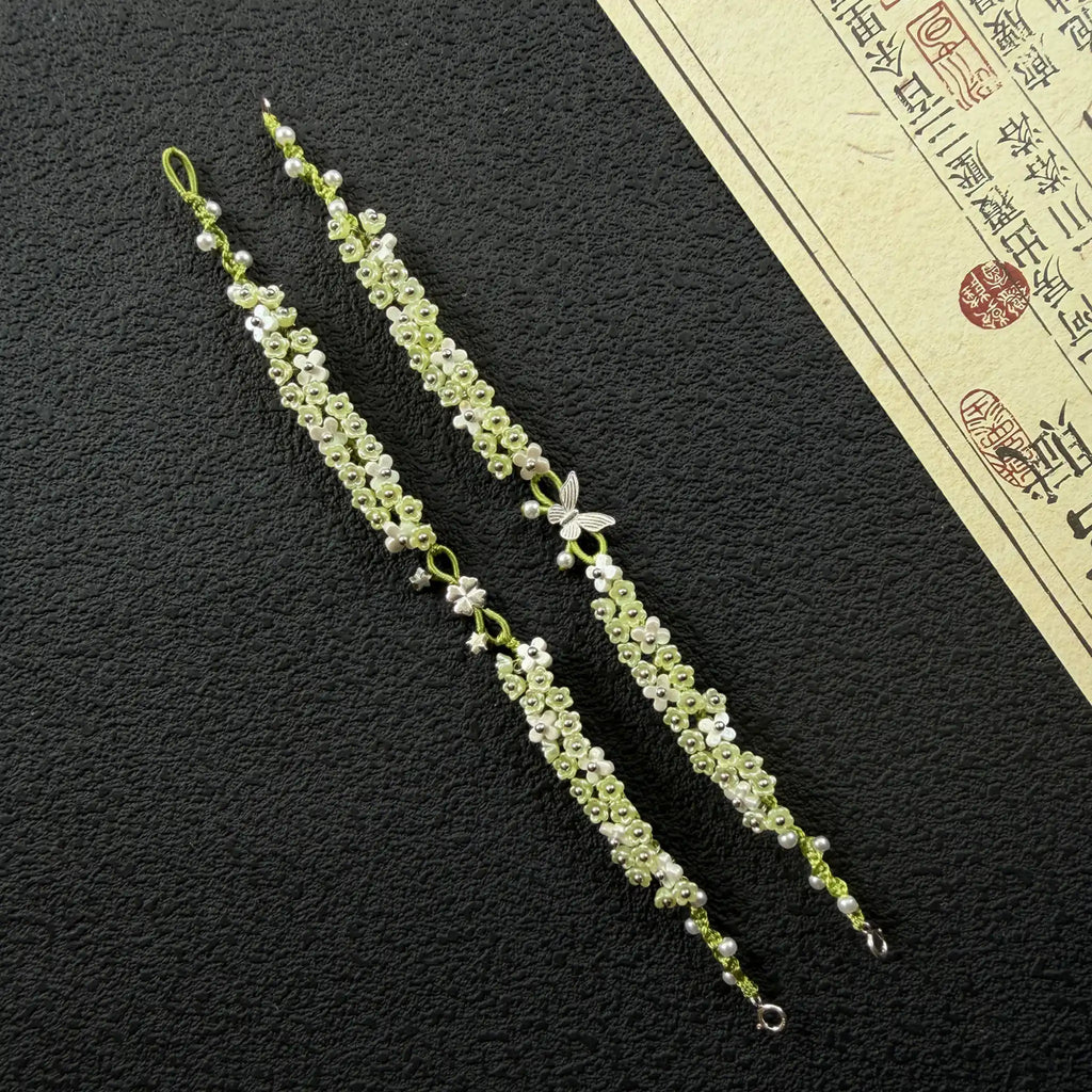 S925 Sterling Silver Four Leaf Clover & Butterfly Handmade Braided Bracelet - Luck & Transformation Energy