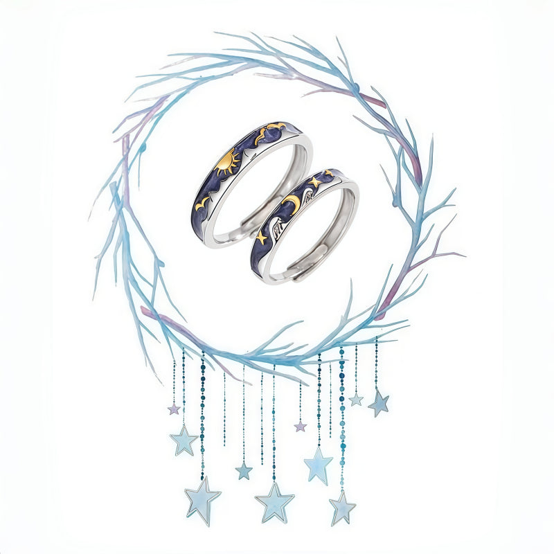 Starry Sky Sun Moon Couple Ring