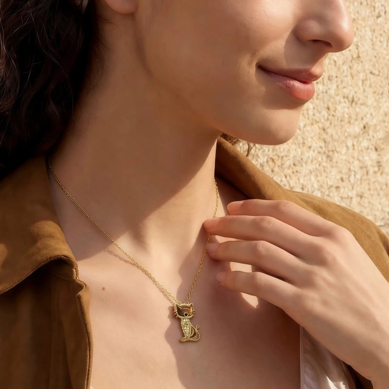 Happy Kitty Natural Tiger Eye Stone Necklace