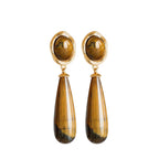Boucles d'oreilles goutte d'eau œil de tigre naturel — attire la richesse et protège