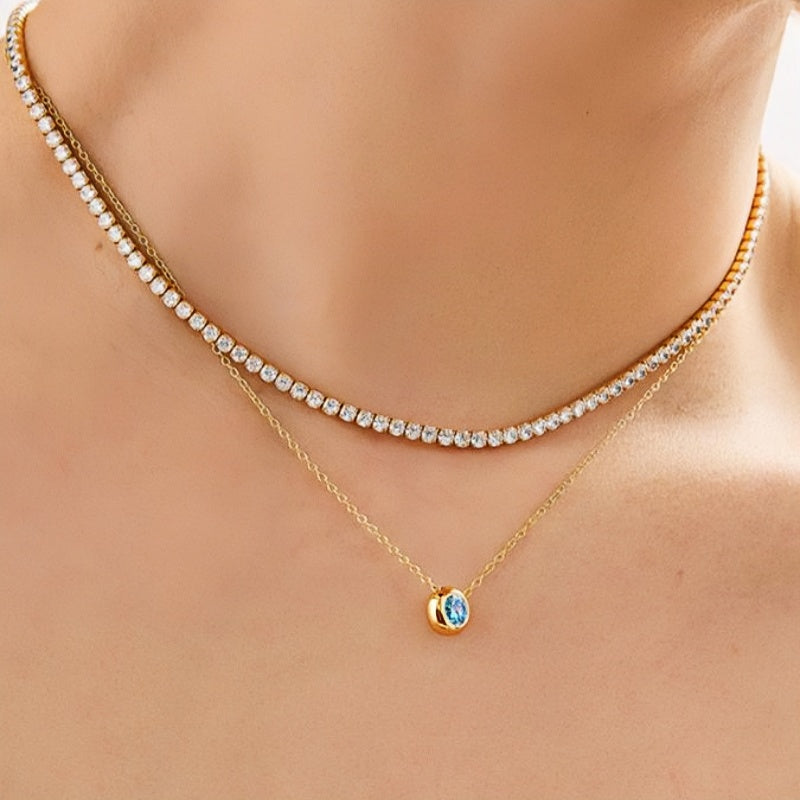 Dainty Birthstone Necklace | 925 Sterling Silver Colorful Crystal Pendant | Minimalist Clavicle Chain
